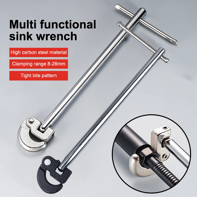 For Carbon Steel Tap Nut Spanner Universal Sink Plumbing Repair Hand Tool 180 Degree Rotating Adjustable Basin Spanner