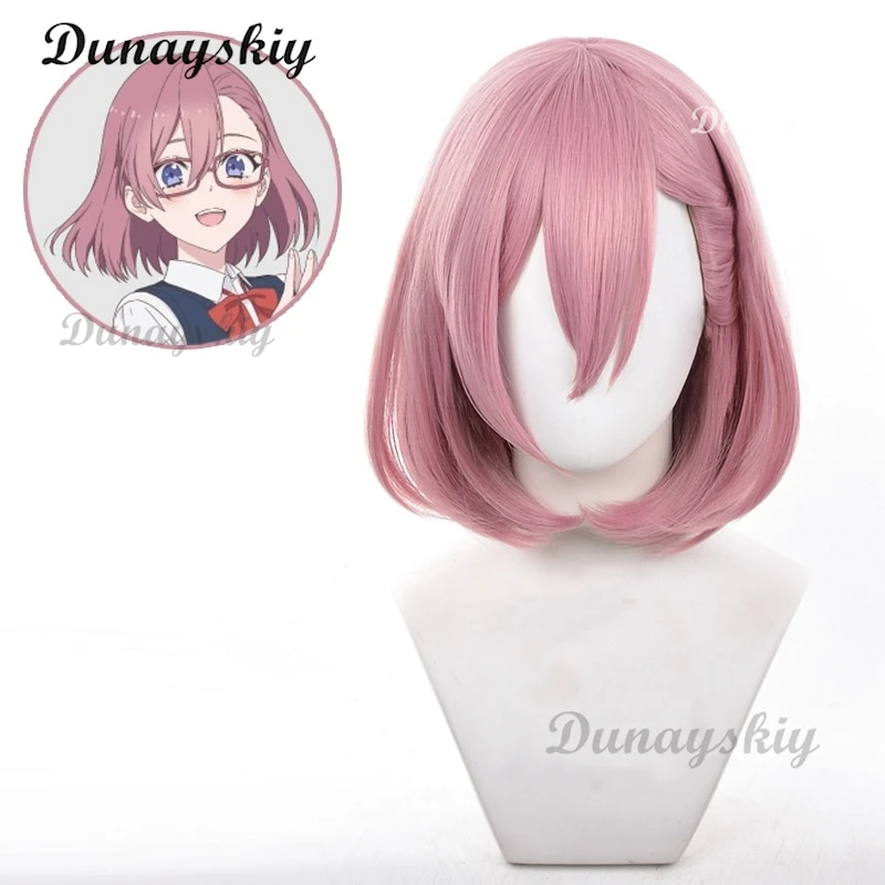 Anime 2.5 Dimensional Seduction Lilysa Amano Cosplay Wig Liliel Dark Pink Short Hair Glasses Heat-resistant Fiber Hair + Wig Cap