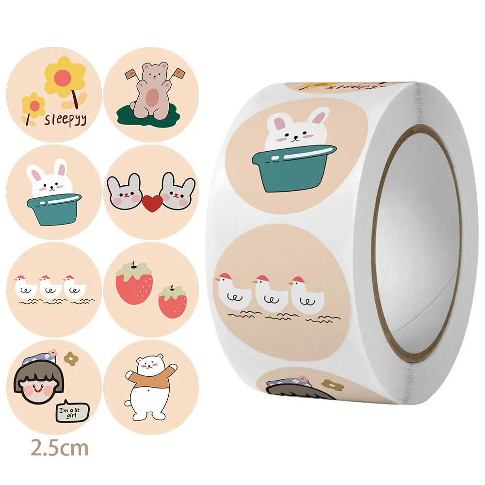 Cartoon Animal Round Sealing  Sticker Handdrawn Little Bear Rabbit Children's Stationery Sticker Scrapbooking Letter Gift