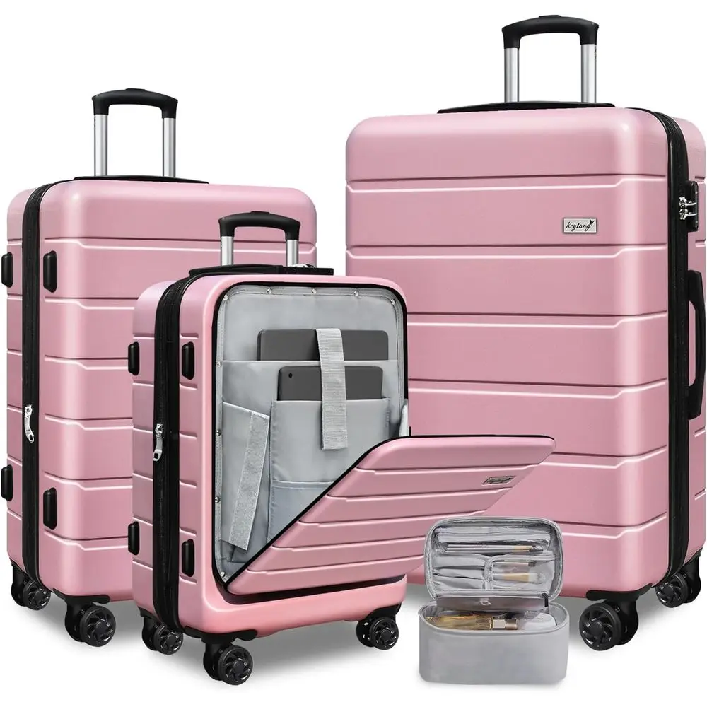 

3-Piece Large Set Lightweight Hard Suitcase with TSA Lock, 20 Expandable Spinner Carry-On, Quick Access Pocket, Bonus Makeup Bag