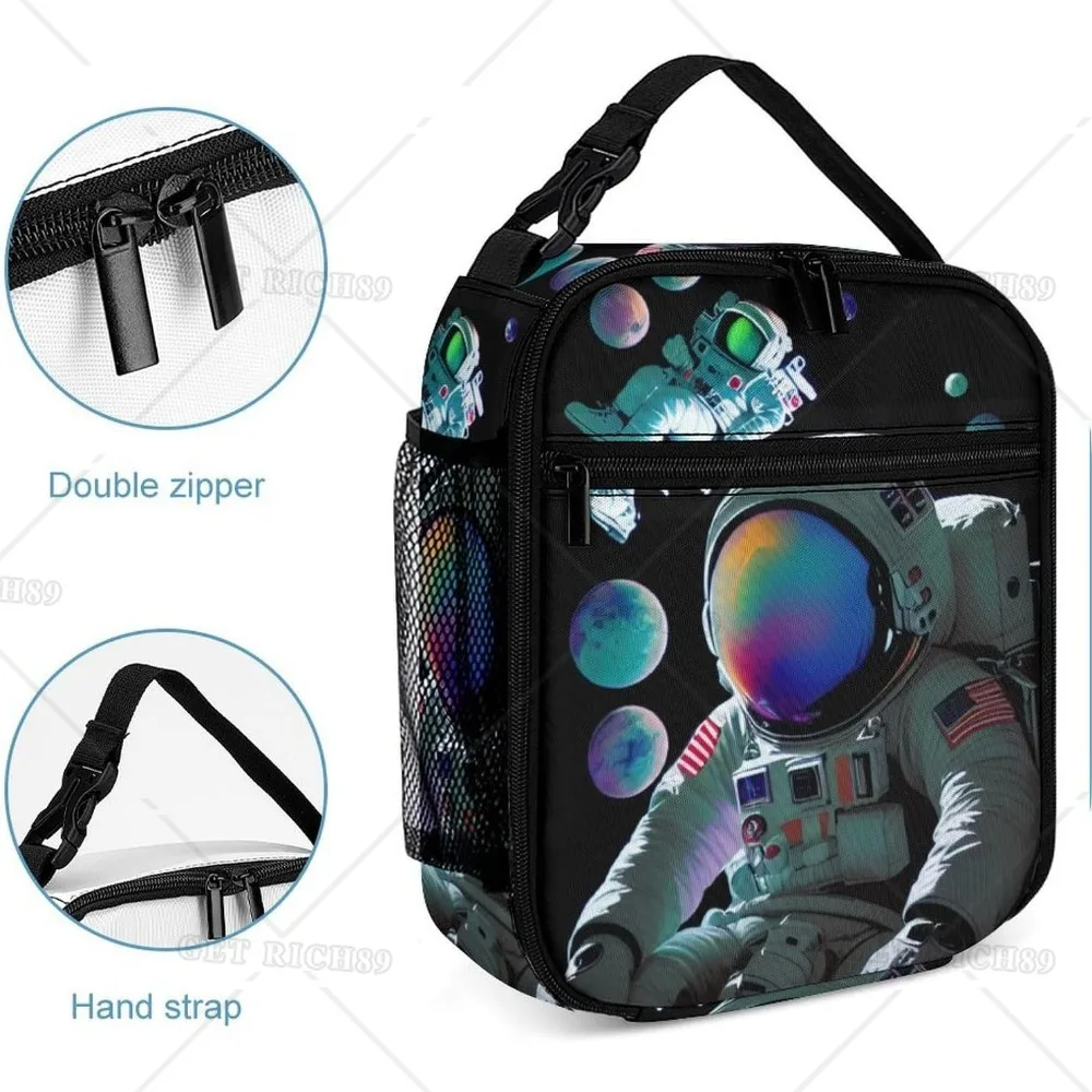 Trippy Space Chilling Astronaut Art Lunch Box for Women Men Kids Office Work, Moisture Resistant Lunch Bag Organizer Handbag