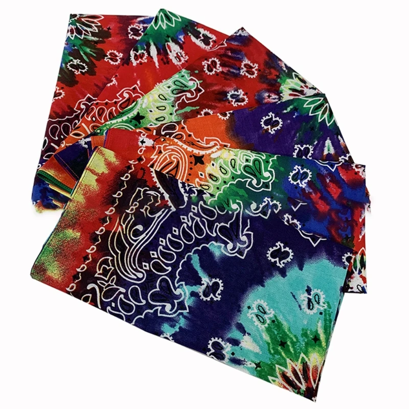 Men Women Double Paisley Floral Print Bandana for Head Wraps Multicolor Tie-Dye Hip Hop Square Scarf Cycling Sport Turban