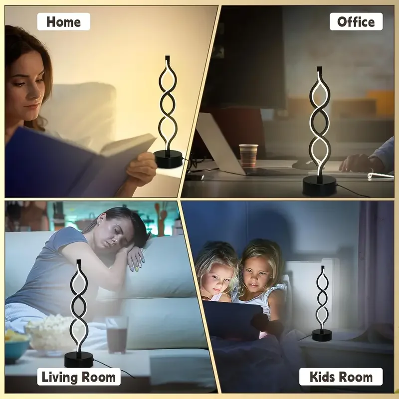 Modern LED Table Lamp Creative Spiral Table Light Soft Light Protection for Eyes 3 Color Dimming for Home Office Night Light