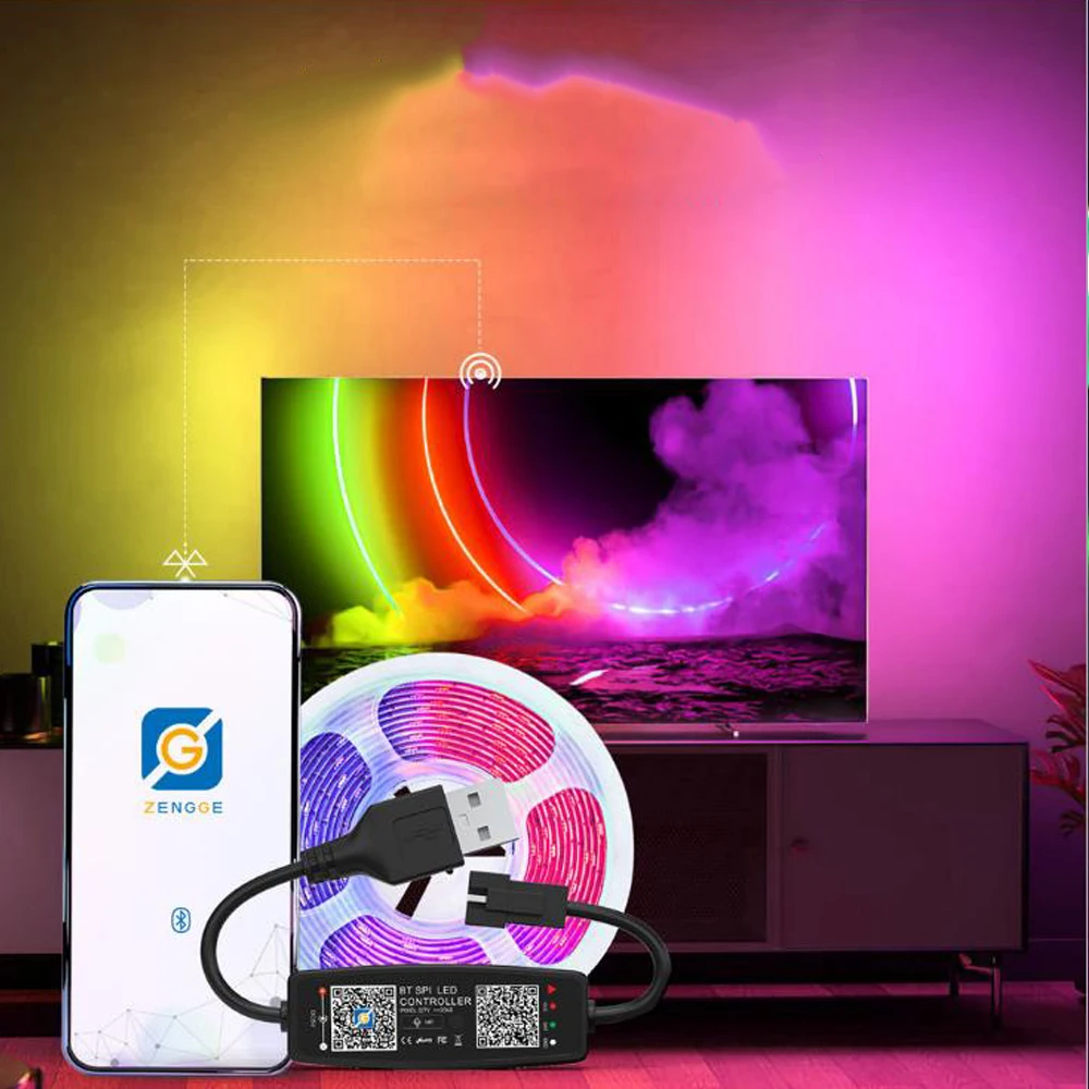 WS2812B IndividuaIIy AddressabIe Светодиодная лента RGB WS2812 IC 30/60/144 пикселей/м 5050 USB Музыка Bluetooth Управление через приложение 5 В 1-4 м
