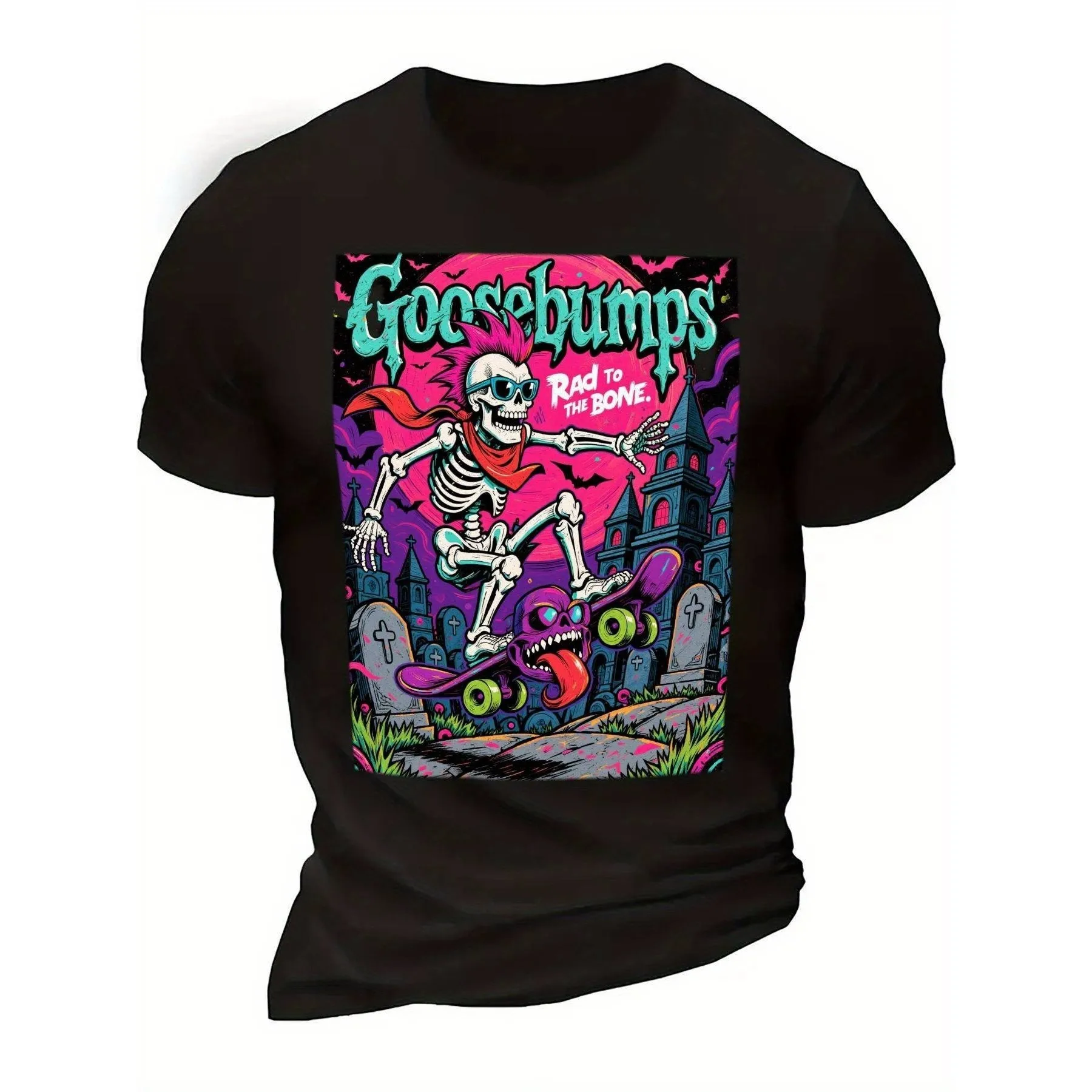 Retro Horror Skull Bone T-Shirt Skateboard Combo - Vintage Gothic Shirt able for Daily Wear Short Sleeve Round Neck