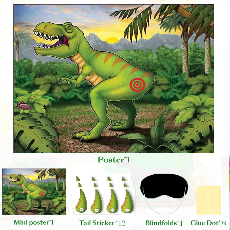 1 Set Pin The Tail on The Dinosaur Game for Birthday Party, Dinosaur Party Game , Supplies for Room Decorations