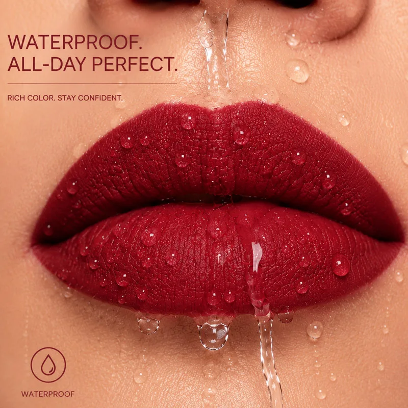 JUJU DREAM Matte Velvet Lipstick Long Lasting Waterproof Dark Red Lip Makeup