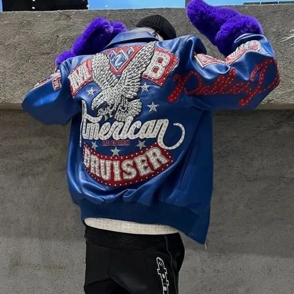 Heavy Industry Embroidery American Retro Motorcycle Coat Men's and Women's Stand Collar Flight Jacket Leather Jacket New Coat - view 3