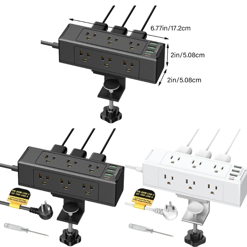 Pinces de bureau multiprises avec prise USB C 6, support de bureau, pinces perfectrices, prise pour la maison, le bureau, l'hôtel