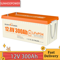 SUNHOOPOWER 12V 300Ah LiFePO4 Battery, 3840Wh Energy, Built-in 200A BMS, Max.2560W Load Power, Max. 200A Charge/Discharge, IP68