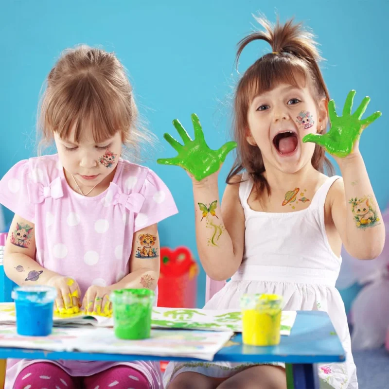 12 ملصق وشم حيوانات لامعة قطة باندا نمر فيل زرافة موضوع حيوانات لوازم حفلة عيد ميلاد هدية زينة