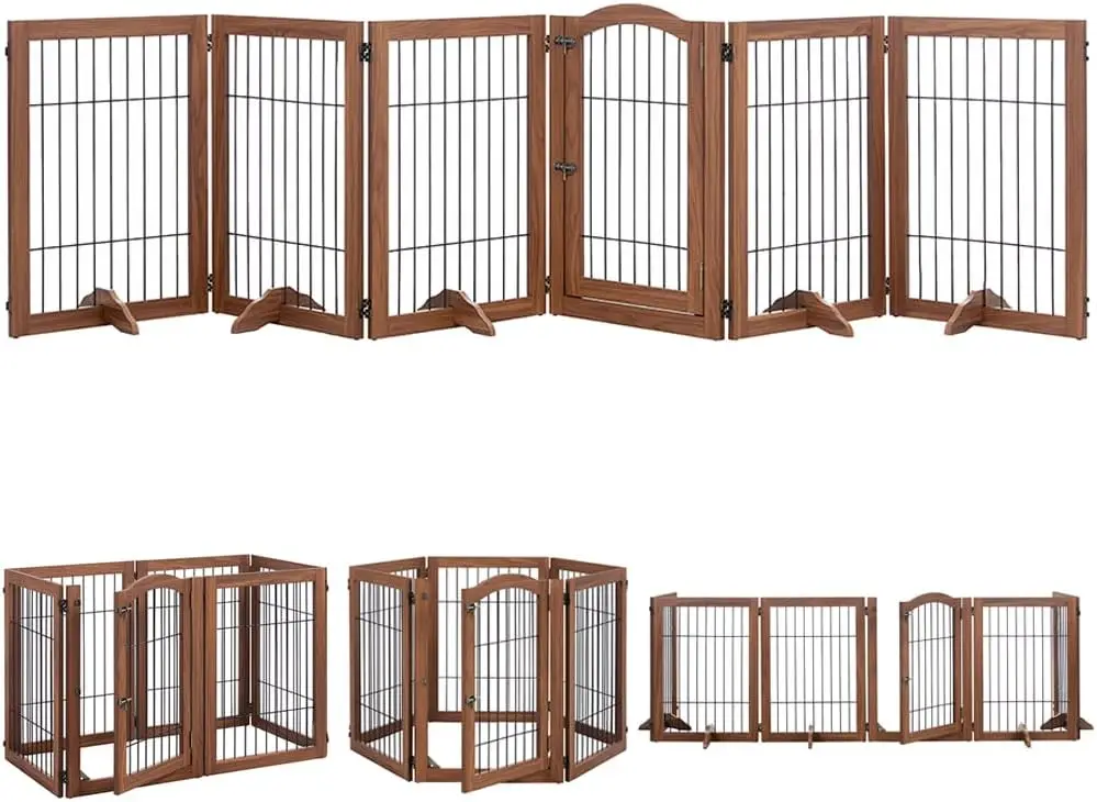 Beenbkks Extra Wide Pet Gate, 6 Panels Freestanding Dog Gate With Walk Through Door And 5 Support Feet, Foldable Pet Barrier