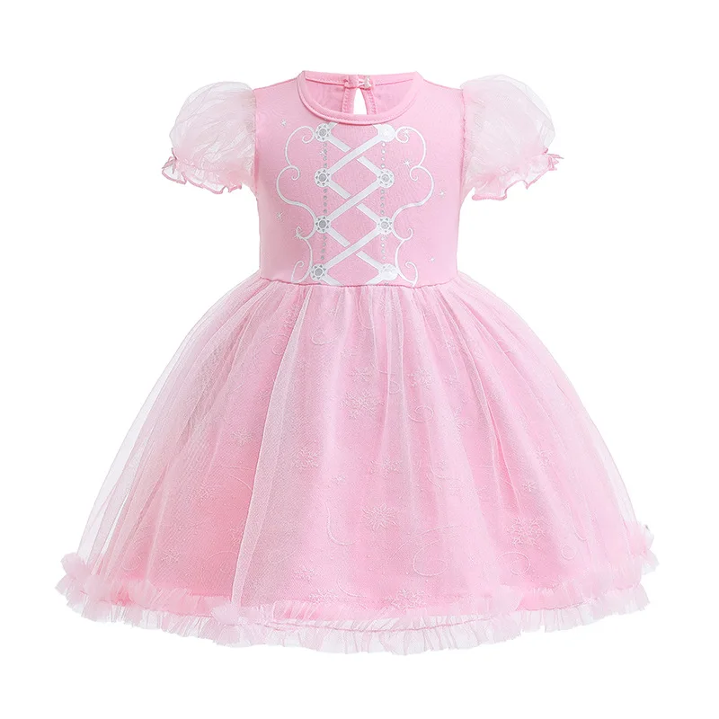 

New Summer Short-Sleeved Ice and Snow Elsa Belle Princess Dress Girls Dress Halloween Costume Children's Dress