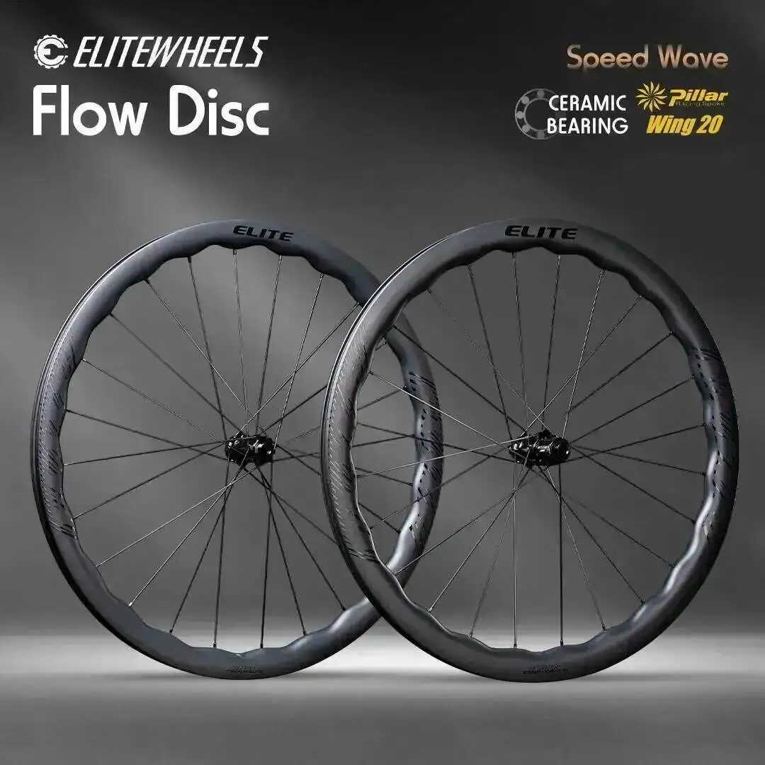 ELITEWHEELS FLOW Wave カーボンホイールセット 700c ロードディスクブレーキホイール 36T ラチェットシステム ウィング 20 スポーク エアロ 40/45mm リム SHIMAN0 XDR