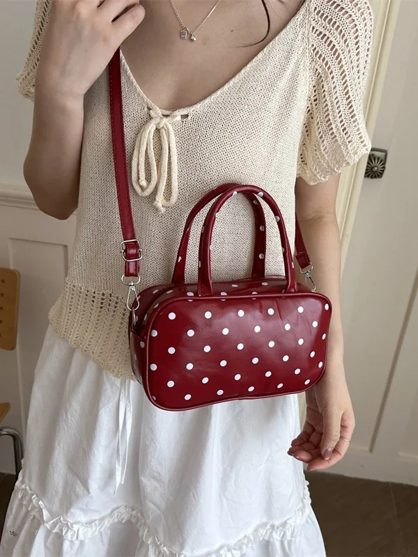 Korean Style Large Capacity Polka Dot Summer Handbag Fashionable Shoulder Crossbody Bag for Young Women Casual Simple Style