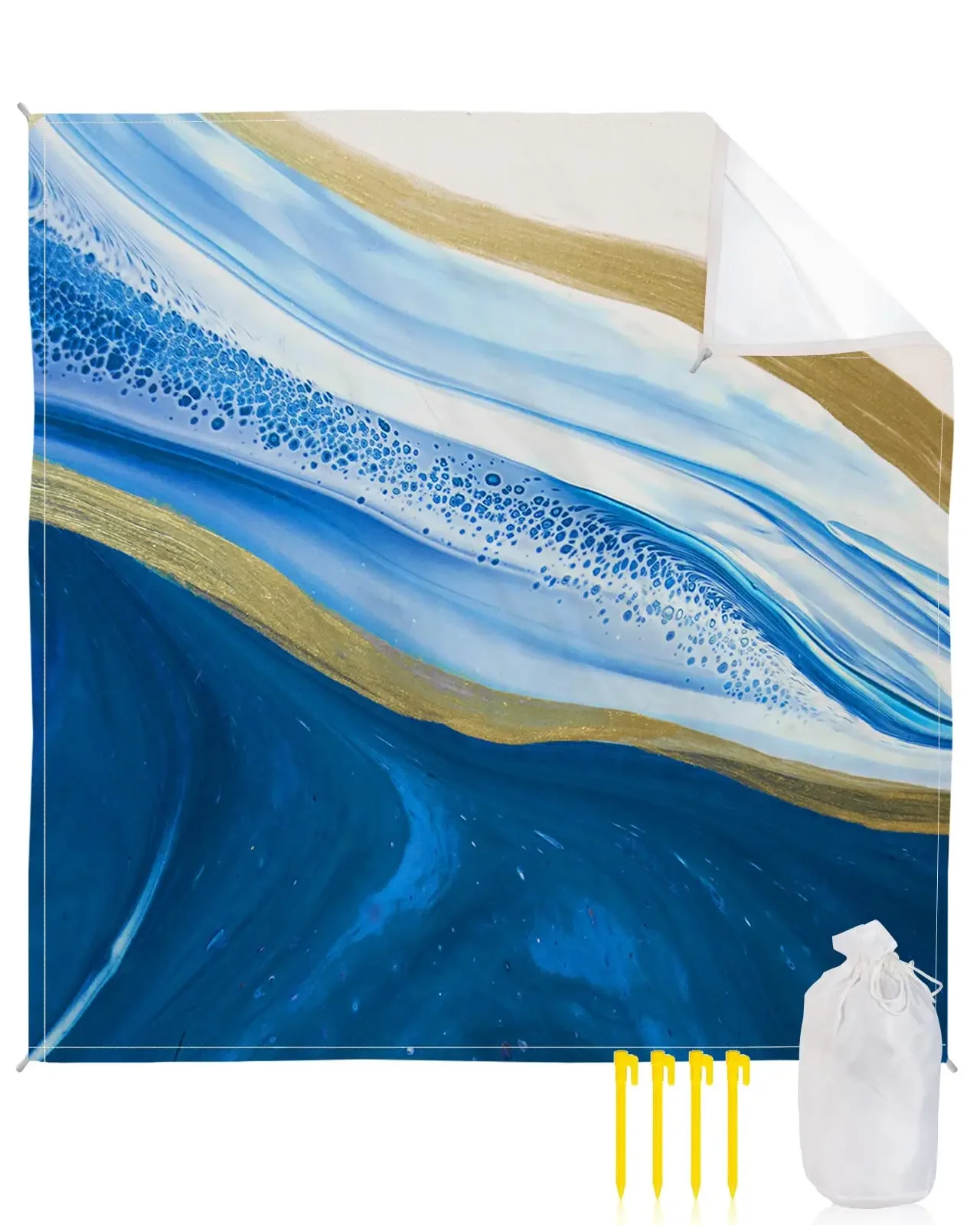 Beach Blanket,Ombre Blue Yellow Sandproof Waterproof Beach Blankets for Camping,Grass,Beach with Friends Gradient Marble Pattern