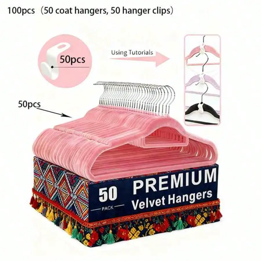 100 قطعة من الشماعات المخملية الفاخرة غير القابلة للانزلاق: سميكة موفرة للمساحة معززة للبدلات/معاطف الشتاء