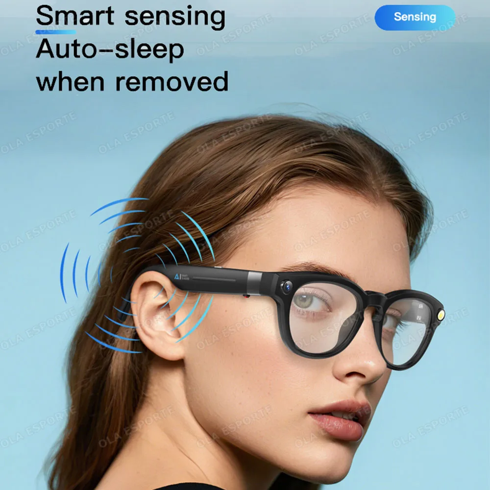 New 4K 800W HD AI Smart Camera Glasses Video Recording Voice Assistant Control Translation Bluetooth Calls Color-change Lenses