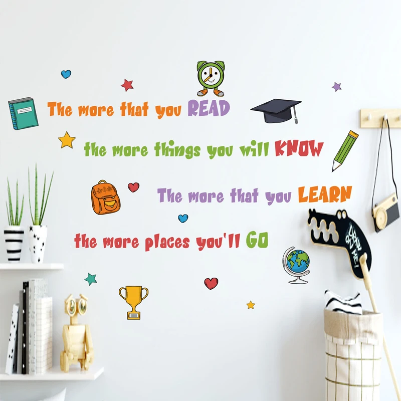 1pc Wallpapers Slogan Graphic  Learn Inspirational Slogans Wall Stickers For Children Read And Learn For Study For Home Art