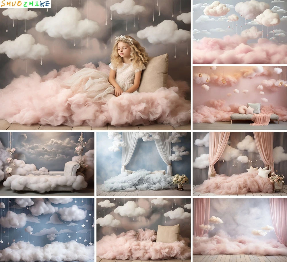 

Dreamy Photography Background Clouds Pink Curtain Child Birthday Party Cake Samsh Portrait Decor Backdrop Photo Studio Props