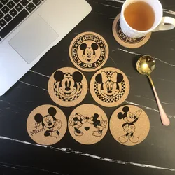 Fashion Round Cork Coaster Engraved Mickey Mouse Coffee Mug Drinks Holder for Kitchen Natural Wooden Mat Tableware