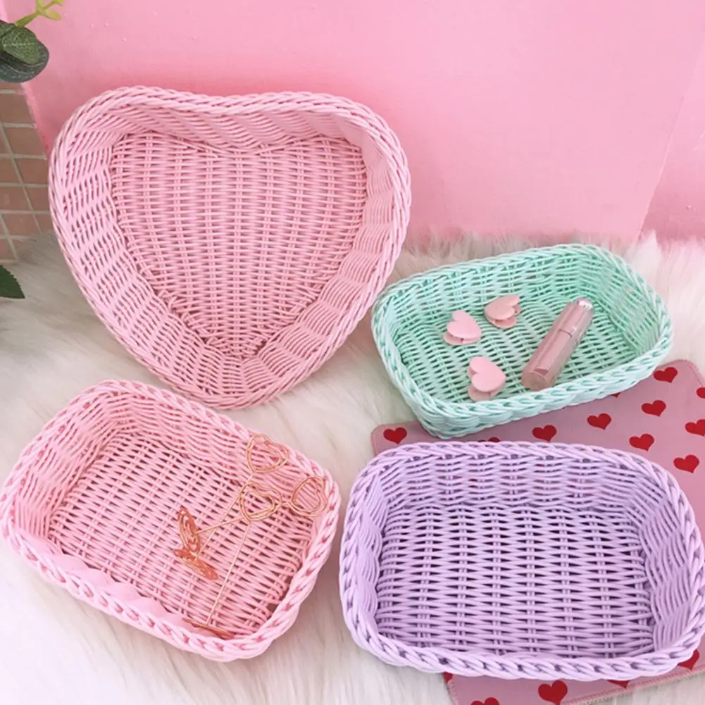 1Pc Creative Storage Basket High Durability Sundry Container Long Lifespan Love Heart Rectangle Shaped Organizer Basket for Home