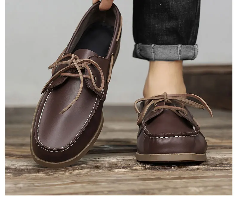 Herren Bootsschuhe aus echtem Rindsleder, schnelltrocknend, zum Schnüren, Retro-Fashion, lässige flache Schuhe, klassisch, 2026 Neues Design, Größen 39-47 – Detail 3