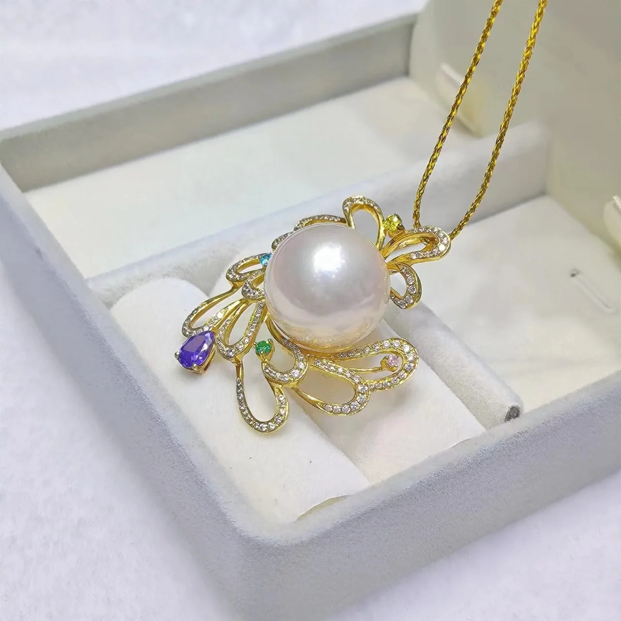 18K Gold 15-16mm Natural Freshwater Edison Pearl Pendant, Round Almost Flawless Strong Luster, Elegant Pearl Jewelry Gift