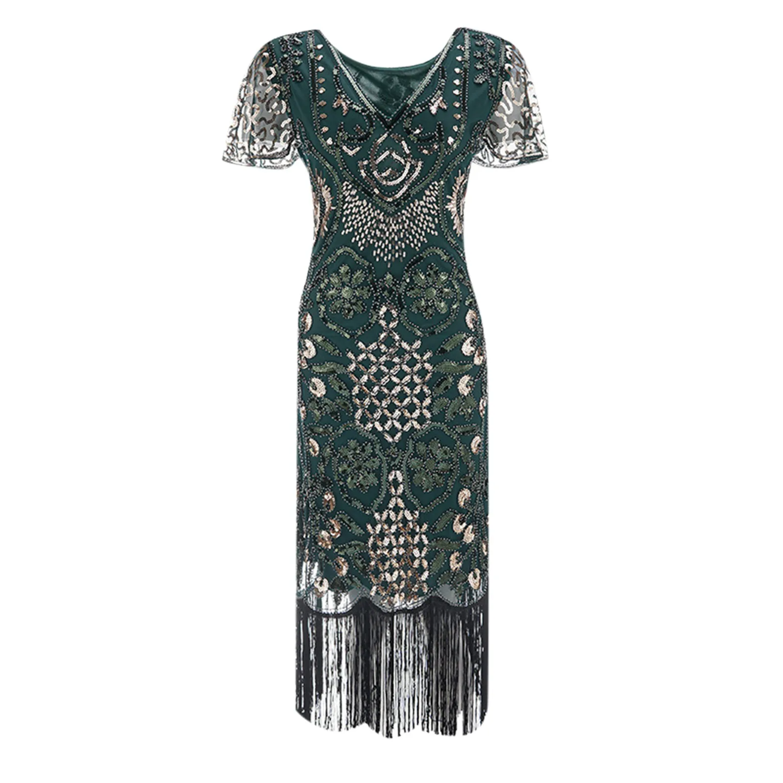 Plus Size 1920s Flapper Roaring 20s Great Gatsby Fringed Sequin Beaded Dress and Embellished Art Deco Dress Accessories Vestidos