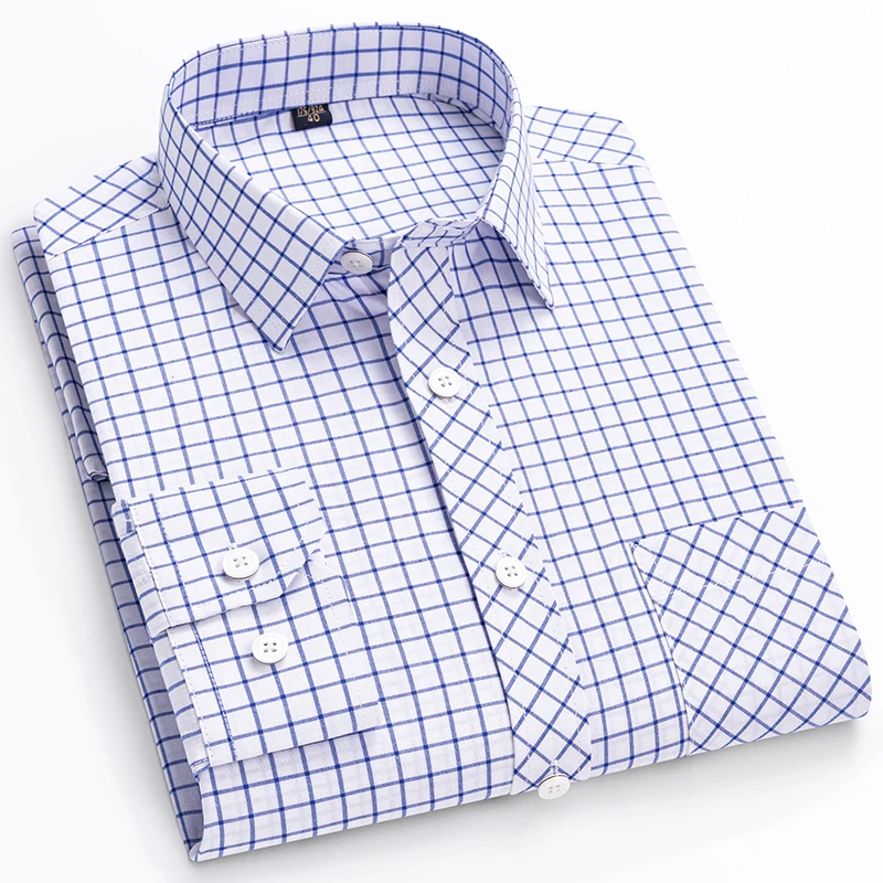 새로운 남성용 긴팔 셔츠는 시원하고 캐주얼합니다. 봄과 여름을 위한 얇고 면 소재의 스트리트웨어 체크 스타일입니다.