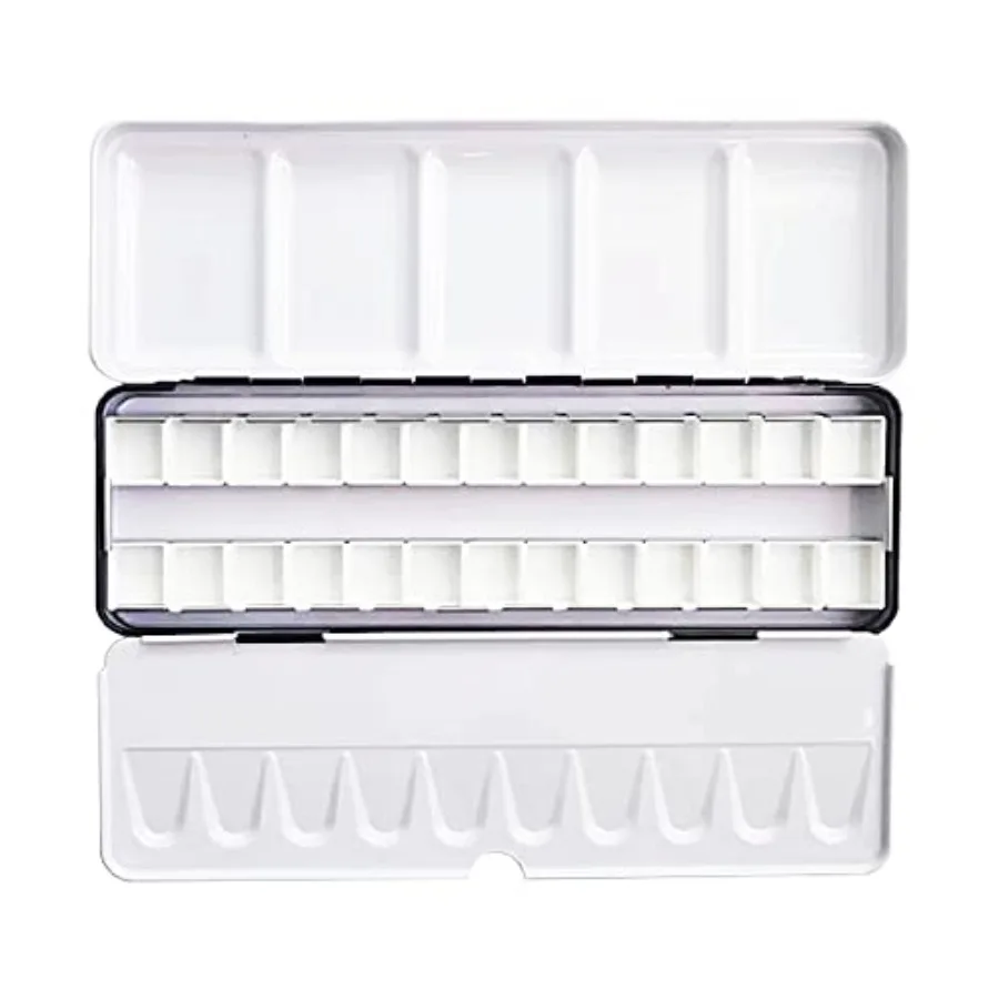 

Metal Watercolor Tin with Fold-Out Mixing Palette, Multi-Functional Empty Palette with Pans Paint Tray for Plein Air, Indoor an