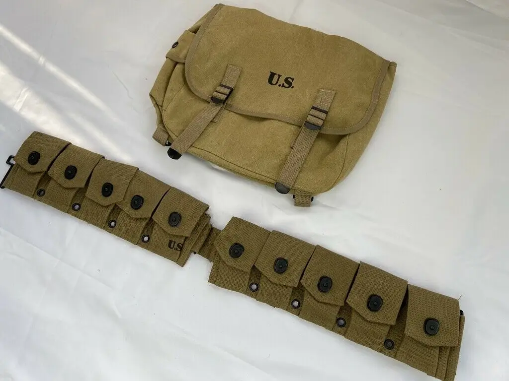 . WWII Us Army M1936 M36 Musette Field BAG Haversack & Army M-1923 Cartridge Belt Of MILITARY War Reenactments