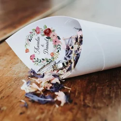30Pcs Custom Wedding Cones Wreath leaves Personalized Confetti Toss Cones DIY Name Date for Celebrations Decoration Party Favors