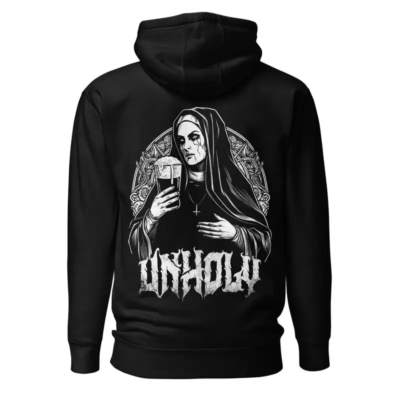 Unholy Nun Hoodie, Gift for Metalheads  Gift for Goths, Satanic Unholy Nun Hoodie Man and Woman  Long Sleeve Sportswear