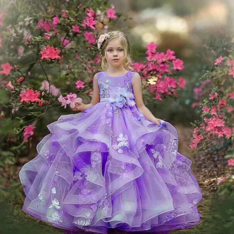 Pink Flower Girl Dresses Organza Sleeveless Floor-Length Baby Girl Birthday Party Wedding First Communion Holiday Dress