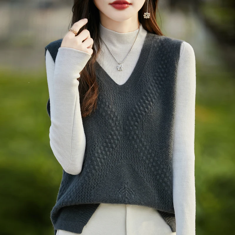 2024 women\'s cashmere vest knitted vest women\'s autumn and winter cashmere sweater sleeveless sweater casual pullover vest