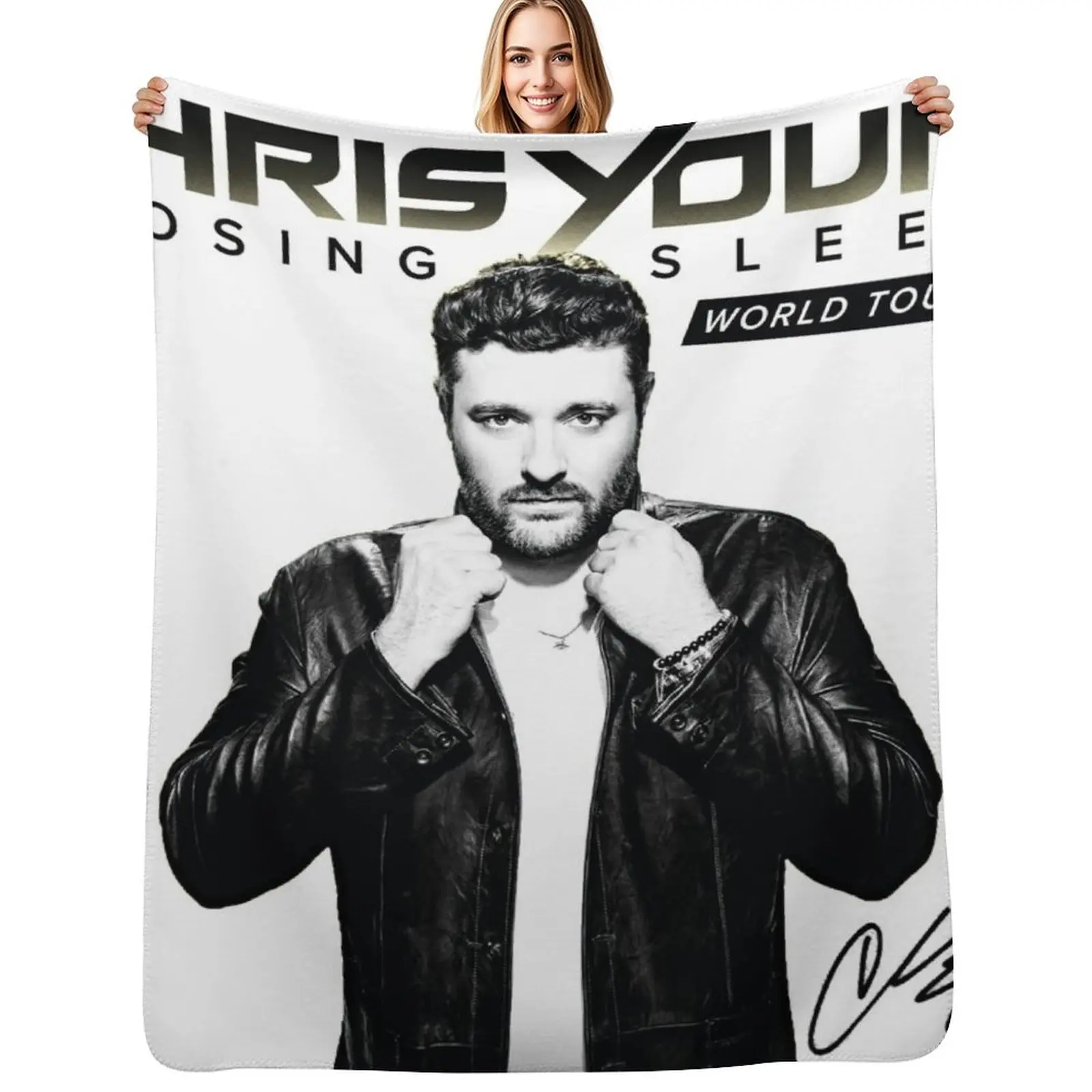 chris young with signature Throw Blanket Bed linens funny gift Bed Quilt Furrys Flannel Blankets