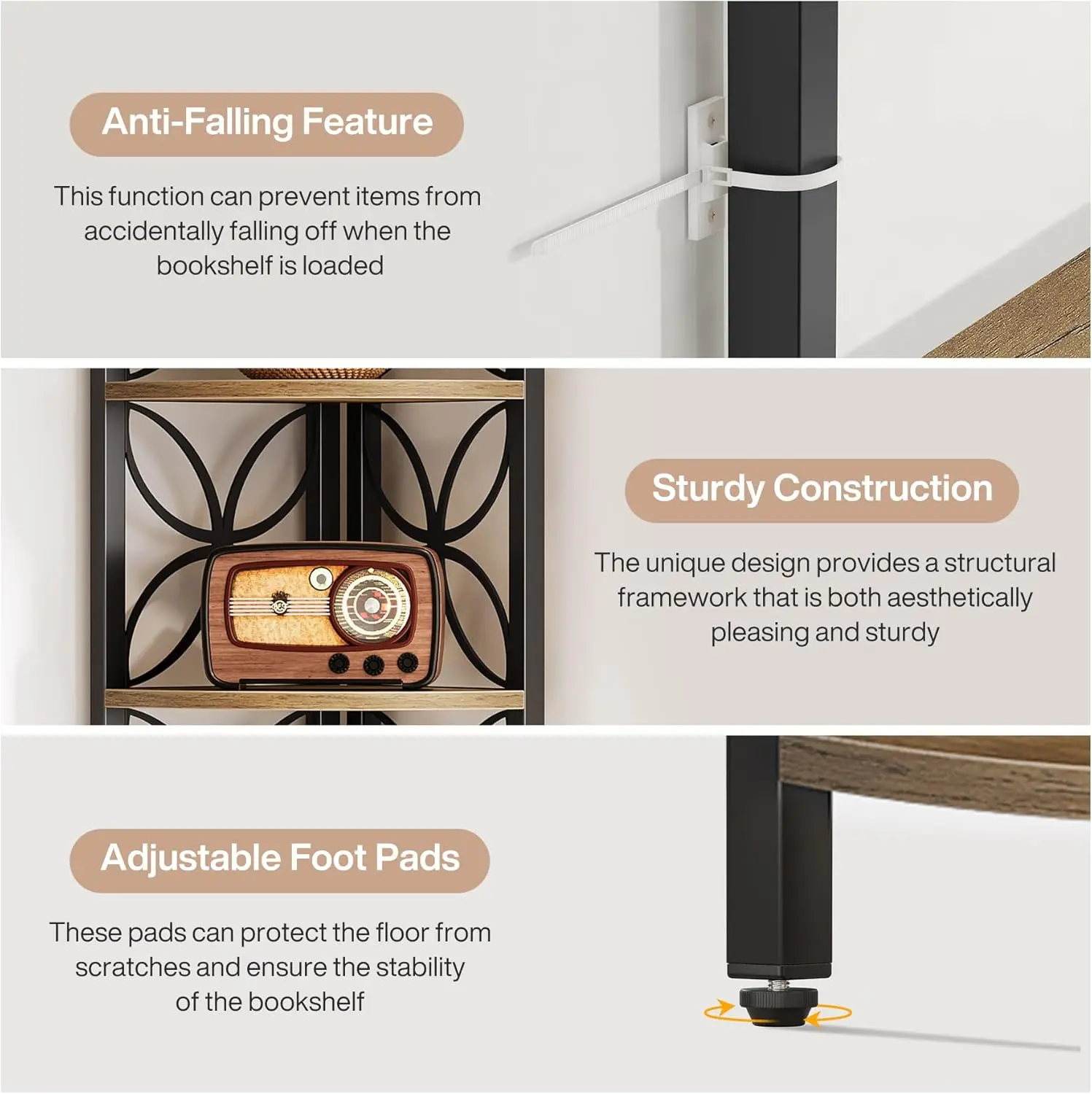 مجموعة أرفف زاوية مكونة من 6 طبقات مكونة من 2 (70.9 بوصة) - رف كتب ريفية صناعية لغرفة المعيشة/غرفة النوم/الحمام