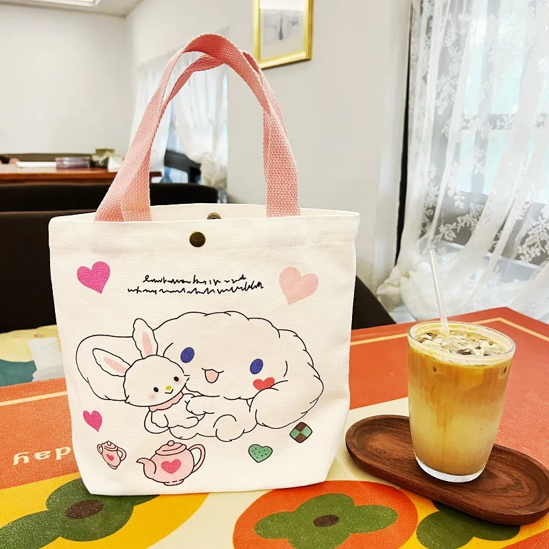 Sanrio Hello Kitty Tote Bag for Girls Traveling Convenient  Canvas Bag Cartoon Cute Melody Kulomi Printed Student Book Handbag