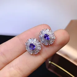 Fine Jewelry Natural Tanzanite 925 Sterling Silver Women Earrings Ear Line Support Test Luxury 4x5mm for Women Daily Wear