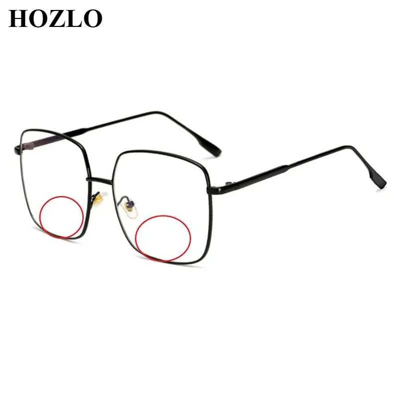 

New Fashion Retro Alloy Large Square Women Bifocals Reading Glasses Men Look Near Far Hyperopia Spectacles Gift Custom Lens