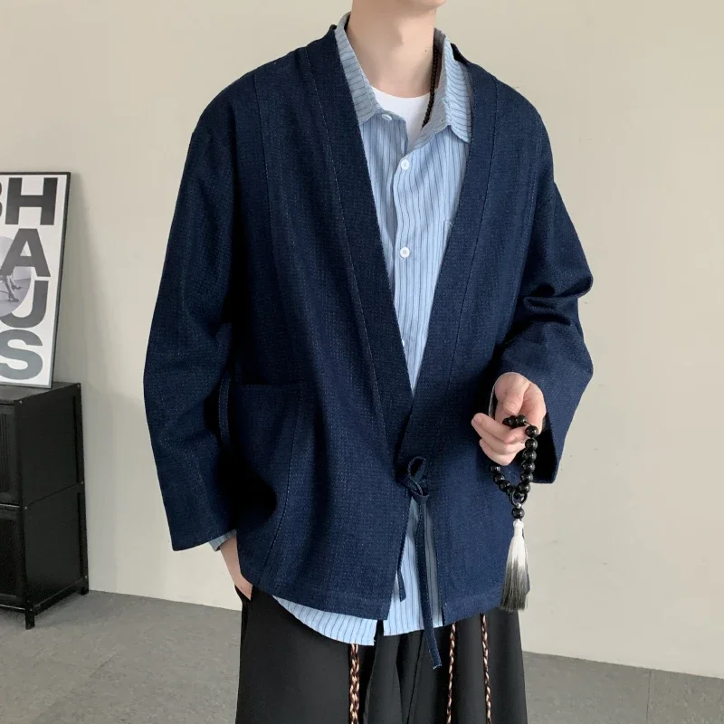 

Chinese Ethnic Kung Fu Coat Men Women Shirt Loose Denim Cardigan Unisex Tai Chi Kung Fu Denim Shirt Japanese Harajuku Jacket