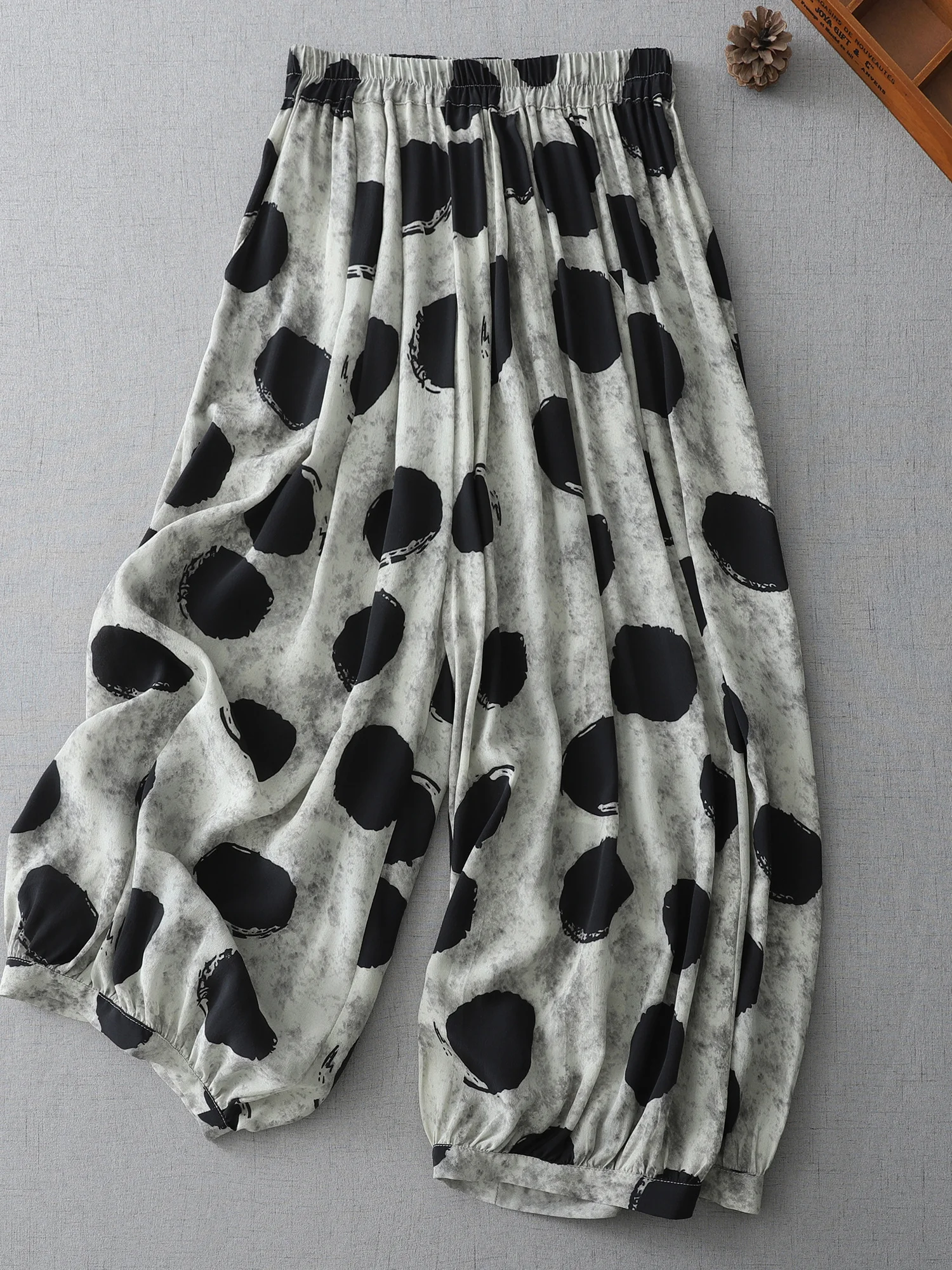 

Ретро-брюки-юбка в горошек с высокой талией и широкими штанинами, женские, больших размеров, драпированные, стройнящие, повседневные, длиной до щиколотки