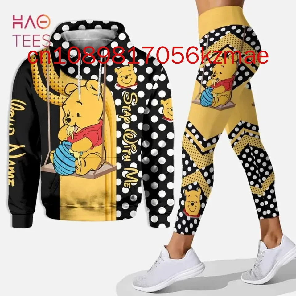 Nome personalizzato gratuito Disney Winnie The Pooh Felpa con cappuccio e leggings da donna 2024 Nuova felpa con cappuccio Pantaloni da yoga Pantaloni sportivi Set di moda