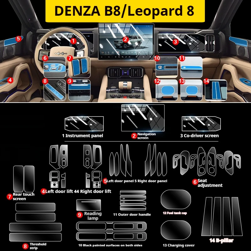 Film transparent en TPU pour accessoires d'intérieur de voiture, pour DENZA B8 Leopard 8, panneau d'engrenage, Console centrale, autocollant résistant aux rayures