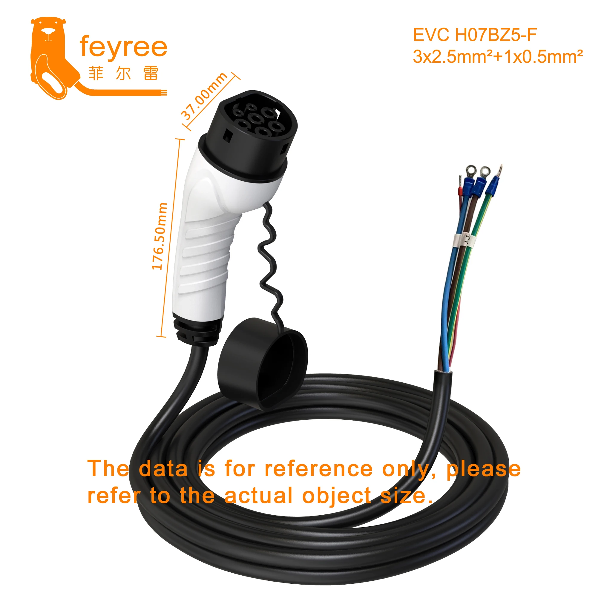 Feyree-enchufe de cargador EV para vehículo eléctrico, Cable tipo 2, 16A, 1 fase, estación de carga, 3 fases, 11kW, 22kW, Cable de IEC62196-2