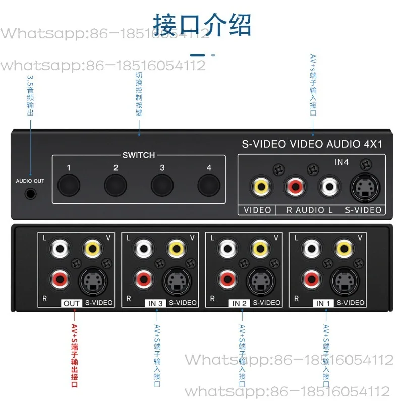 Switcher 4 in 1 Out 4 in 1 Out AV Switcher VSSW41 3.5 Output