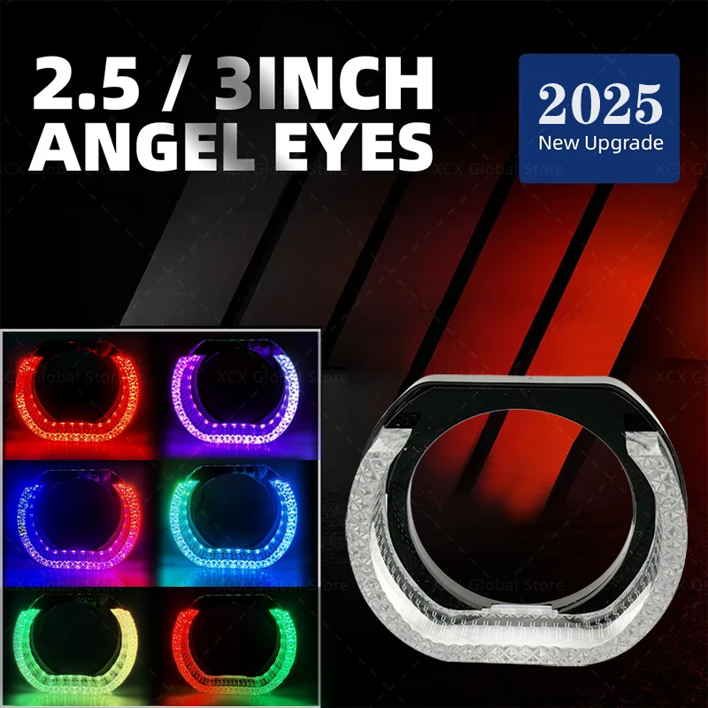 1PCS 2.5/3Inch LED Angel Eyes Shrouds 7D Crystal DRL Covers With Scan Function Adjust Brightness App Control Car Accessories