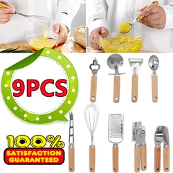 New 9/1PC Cooking Utensils Set With Wooden Handle Can Opener Baking Set Cooking Tools Pizza Peeler Cheese Knife Kitchen Gadget