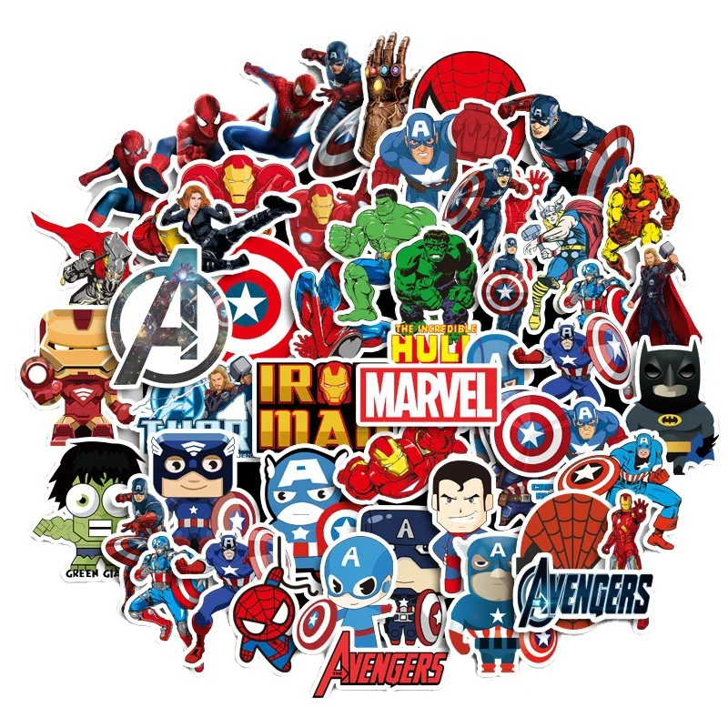 50PCS Disney Avengers Cute Super Hero Cartoon Stickers Graffiti Decals Laptop Car Bike Toy Sticker for Kids Spider Hero Birthday